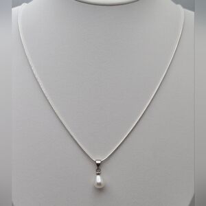 Freshwater White Real Pearl Necklace 18” Silver Plated Snake Chain NWOT